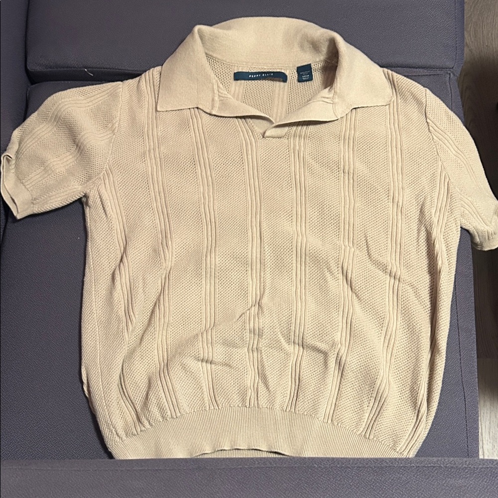 Perry Ellis Men's Short Sleeve Knit Polo in Light Beige